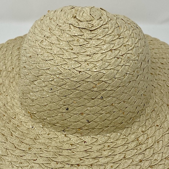 Womans Floppy Sun Hat Light Brown W/ Gold Sequin New - Picture 3 of 7